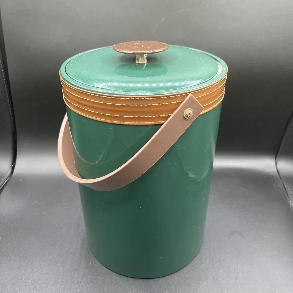 Vtg Georges Briard ICE BUCKET Green Padded Vinyl Mid-Century Modern Barware
